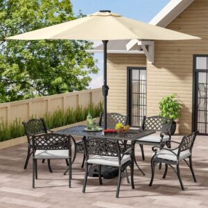 7Pcs Garden Dining Table and Chairs Set with Cushions