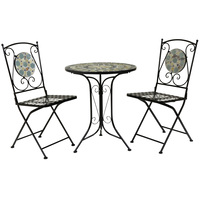 Bentley Garden 2 Seater Wrought Iron Bistro Set with Blue Mosaic