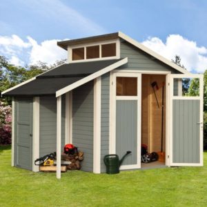 Saham Wooden 7×10 Shed With Store In Painted Light Grey