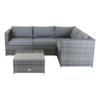 Rattan Corner Sofa & Coffee Table – Grey