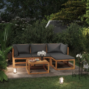 Basile Solid Wood 5 Piece Garden Lounge Set With Grey Cushions
