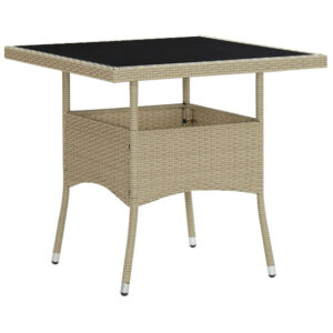 Beile Outdoor Glass Top Dining Table In Beige Poly Rattan