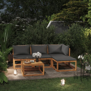 Brooks Solid Wood 5 Piece Garden Lounge Set With Grey Cushions