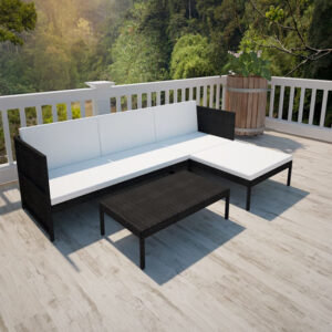 Millom Rattan 3 Piece Garden Lounge Set With Cushions In Black