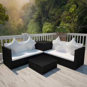 Neath Rattan 4 Piece Garden Lounge Set With Cushions In Black