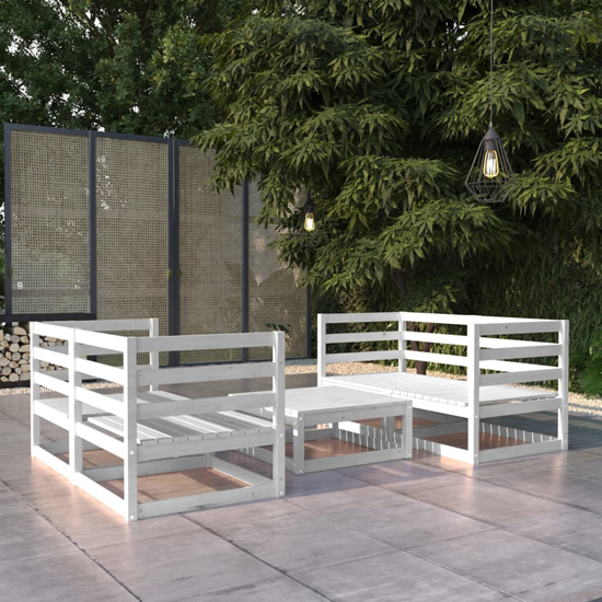 Daiva Solid Pinewood 5 Piece Garden Lounge Set In White