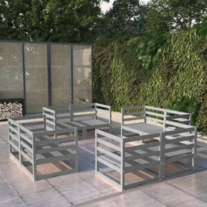 Ferrol Solid Pinewood 8 Piece Garden Lounge Set In Grey