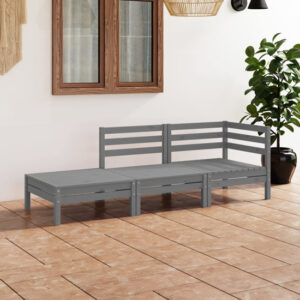 Fico Solid Pinewood 3 Piece Garden Lounge Set In Grey