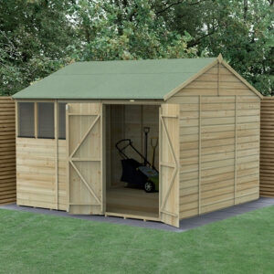 10′ x 10′ Forest Beckwood 25yr Guarantee Shiplap Pressure Treated Double Door Reverse Apex Wooden Shed (3.21m x 3.01m)