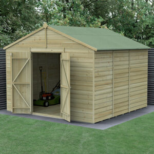 10′ x 10′ Forest Beckwood 25yr Guarantee Shiplap Pressure Treated Windowless Double Door Apex Wooden Shed (3.21m x 3.01m)