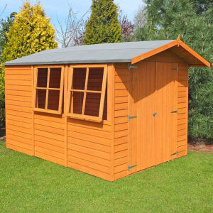 10′ x 7′ Shire Overlap Double Door Wooden Garden Shed with Opening Windows (3.35m x 2.2m)