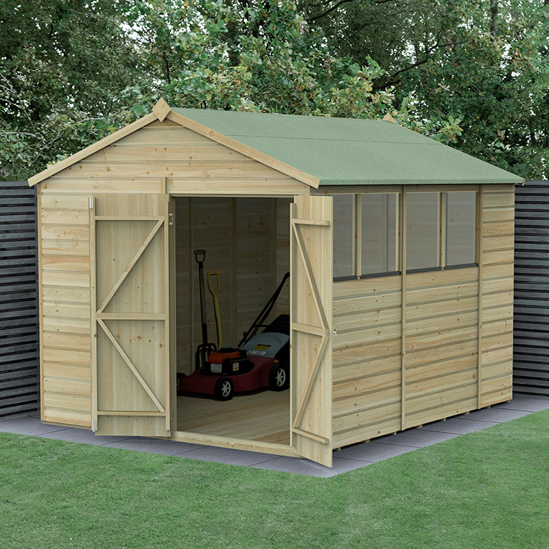 10' x 8' Forest Beckwood 25yr Guarantee Shiplap Pressure Treated Double Door Apex Wooden Shed (3.01m x 2.61m)