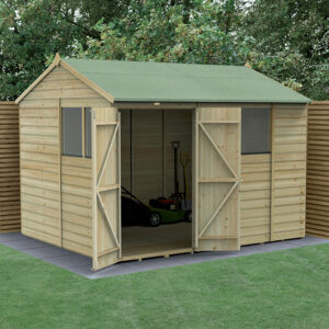 10′ x 8′ Forest Beckwood 25yr Guarantee Shiplap Pressure Treated Double Door Reverse Apex Wooden Shed (3.01m x 2.61m)