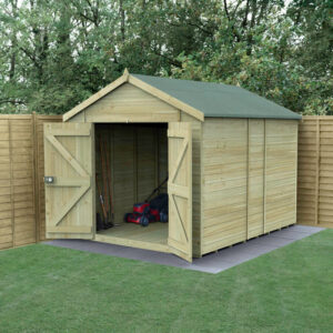 10′ x 8′ Forest Timberdale 25yr Guarantee Tongue & Groove Pressure Treated Windowless Double Door Apex Shed (3.06m x 2.52m)