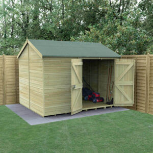 10′ x 8′ Forest Timberdale 25yr Guarantee Tongue & Groove Pressure Treated Windowless Double Door Reverse Apex Shed (3.06m x 2.52m)