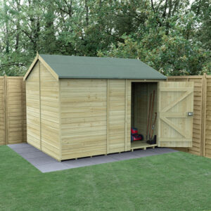 10′ x 8′ Forest Timberdale 25yr Guarantee Tongue & Groove Pressure Treated Windowless Reverse Apex Shed (3.06m x 2.52m)