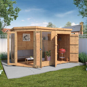 11′ x 7′ Mercia Corner Shiplap Wooden Garden Summer House with Side Shed (3.2m x 2.1m)