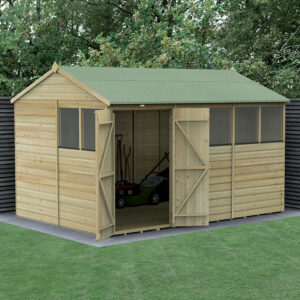 12′ x 8′ Forest Beckwood 25yr Guarantee Shiplap Pressure Treated Double Door Reverse Apex Wooden Shed (3.6m x 2.61m)