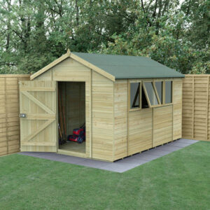 12′ x 8′ Forest Timberdale 25yr Guarantee Tongue & Groove Pressure Treated Apex Shed – 4 Windows (3.65m x 2.52m)