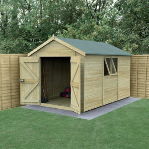 12′ x 8′ Forest Timberdale 25yr Guarantee Tongue & Groove Pressure Treated Double Door Apex Shed (3.65m x 2.52m)