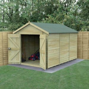 12′ x 8′ Forest Timberdale 25yr Guarantee Tongue & Groove Pressure Treated Windowless Double Door Apex Shed (3.65m x 2.52m)