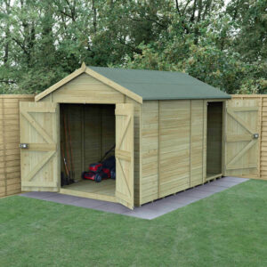 12′ x 8′ Forest Timberdale 25yr Guarantee Tongue & Groove Pressure Treated Windowless Double Door Combination Apex Shed (3.65m x 2.52m)