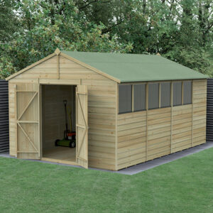 15′ x 10′ Forest Beckwood 25yr Guarantee Shiplap Pressure Treated Double Door Apex Wooden Shed (4.48m x 3.21m)