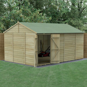 15′ x 10′ Forest Beckwood 25yr Guarantee Shiplap Pressure Treated Windowless Double Door Reverse Apex Wooden Shed (4.48m x 3.21m)