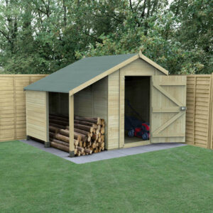 8′ x 6′ Forest Timberdale 25yr Guarantee Tongue & Groove Pressure Treated Windowless Apex Shed with Logstore (2.5m x 1.83m)