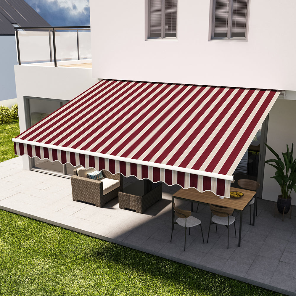 Retractable Patio Awning - Manual Shelter - Red & White
