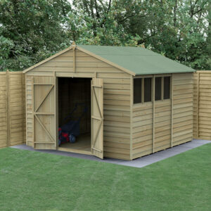 10′ x 10′ Forest 4Life 25yr Guarantee Overlap Pressure Treated Double Door Apex Wooden Shed (3.21m x 3.01m)