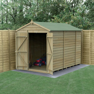 10′ x 6′ Forest 4Life 25yr Guarantee Overlap Pressure Treated Windowless Double Door Apex Wooden Shed (3.01m x 1.99m)