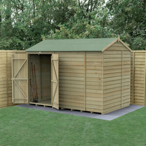 10′ x 6′ Forest 4Life 25yr Guarantee Overlap Pressure Treated Windowless Double Door Reverse Apex Wooden Shed (3.01m x 1.99m)