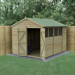 10′ x 8′ Forest 4Life 25yr Guarantee Overlap Pressure Treated Double Door Apex Wooden Shed (3.01m x 2.61m)