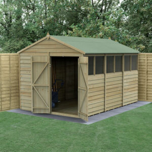 12′ x 8′ Forest 4Life 25yr Guarantee Overlap Pressure Treated Double Door Apex Wooden Shed (3.6m x 2.61m)