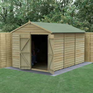 12′ x 8′ Forest 4Life 25yr Guarantee Overlap Pressure Treated Windowless Double Door Apex Wooden Shed (3.6m x 2.61m)