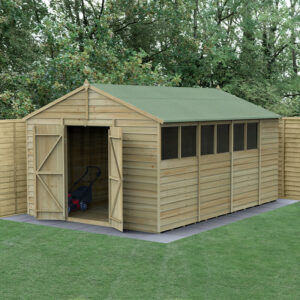 15′ x 10′ Forest 4Life 25yr Guarantee Overlap Pressure Treated Double Door Apex Wooden Shed (3.21m x 4.48m)
