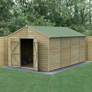 15′ x 10′ Forest 4Life 25yr Guarantee Overlap Pressure Treated Windowless Double Door Apex Wooden Shed (4.48m x 3.21m)