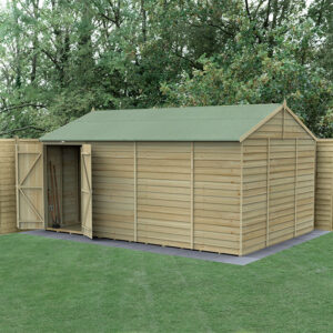 15′ x 10′ Forest 4Life 25yr Guarantee Overlap Pressure Treated Windowless Double Door Reverse Apex Wooden Shed (4.48m x 3.21m)