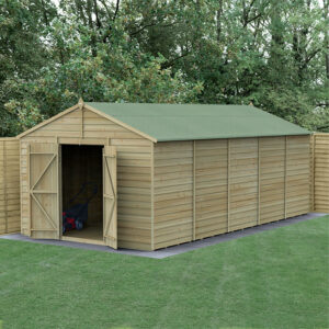 20′ x 10′ Forest 4Life 25yr Guarantee Overlap Pressure Treated Windowless Double Door Apex Wooden Shed (5.96m x 3.21m)