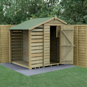 6′ x 4′ Forest 4Life 25yr Guarantee Overlap Pressure Treated Apex Wooden Shed with Lean To (1.88m x 2.01m)
