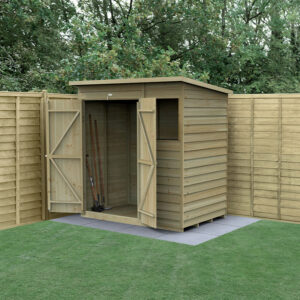 6′ x 4′ Forest 4Life 25yr Guarantee Overlap Pressure Treated Double Door Pent Wooden Shed (1.98m x 1.39m)