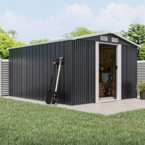 6′ x 8’/8′ x 8’/10′ x 8′ ft Garden Steel Shed with Gabled Roof Top Black and Green