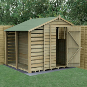 7′ x 5′ Forest 4Life 25yr Guarantee Overlap Pressure Treated Apex Wooden Shed with Lean To (2.18m x 2.3m)