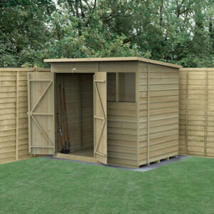 7′ x 5′ Forest 4Life 25yr Guarantee Overlap Pressure Treated Double Door Pent Wooden Shed (2.26m x 1.69m)