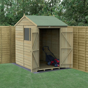 7′ x 5′ Forest 4Life 25yr Guarantee Overlap Pressure Treated Double Door Reverse Apex Wooden Shed (2.28m x 1.53m)