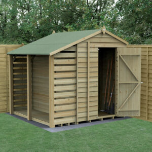 7′ x 5′ Forest 4Life 25yr Guarantee Overlap Pressure Treated Windowless Apex Wooden Shed with Lean To (2.18m x 2.3m)