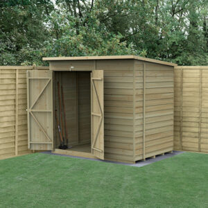 7′ x 5′ Forest 4Life 25yr Guarantee Overlap Pressure Treated Windowless Double Door Pent Wooden Shed (2.26m x 1.69m)