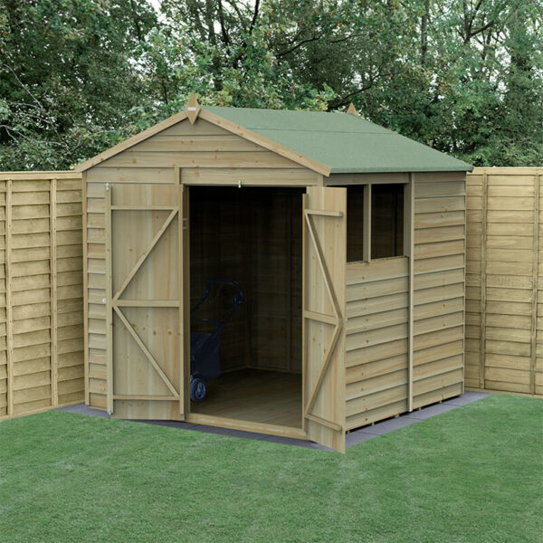 7' x 7' Forest 4Life 25yr Guarantee Overlap Pressure Treated Double Door Apex Wooden Shed (2.28m x 2.12m)