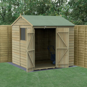 7′ x 7′ Forest 4Life 25yr Guarantee Overlap Pressure Treated Double Door Reverse Apex Wooden Shed (2.28m x 2.12m)